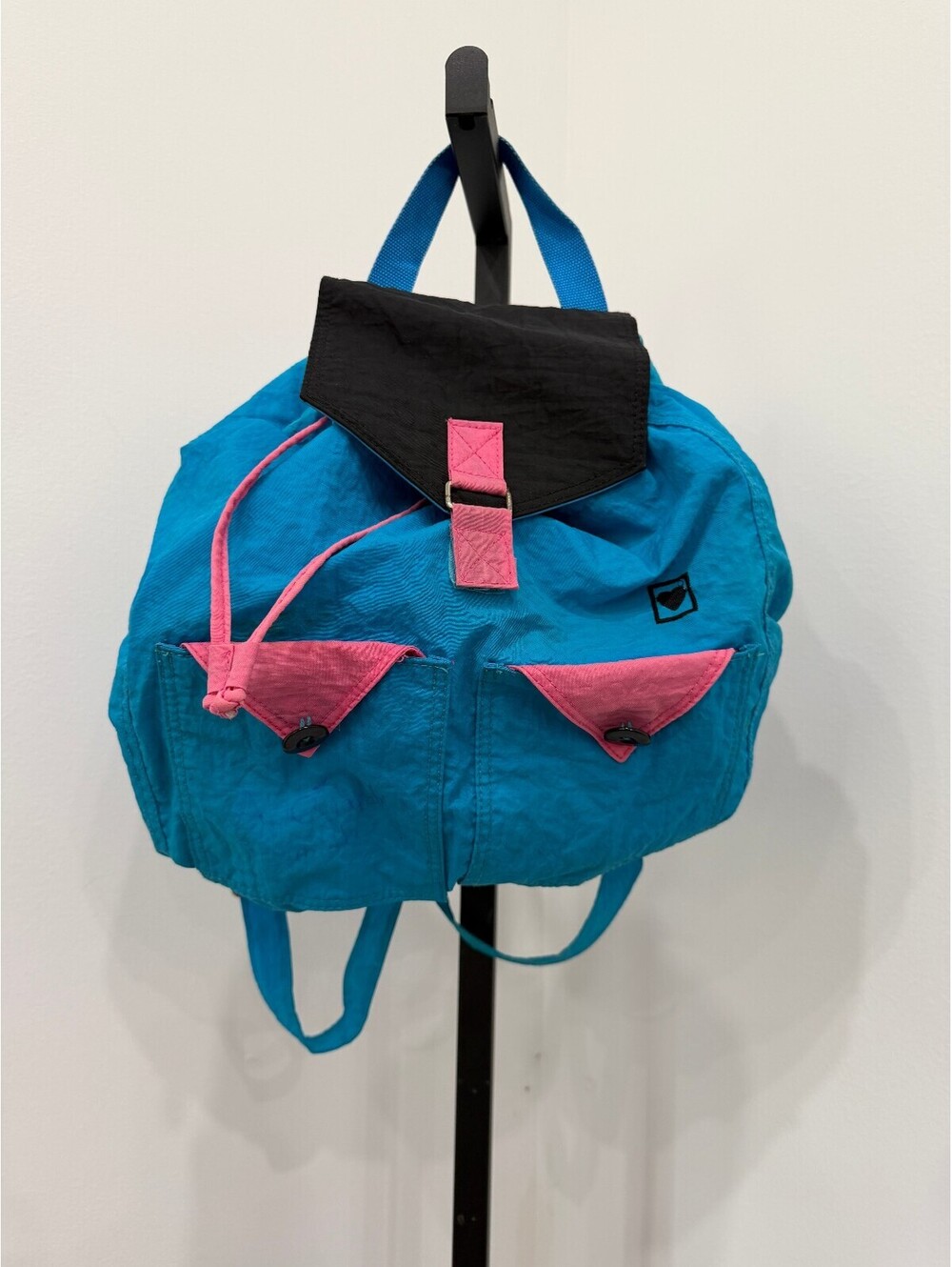 80s 90s Vintage Colorblock Blue and Pink Nylon Backpack